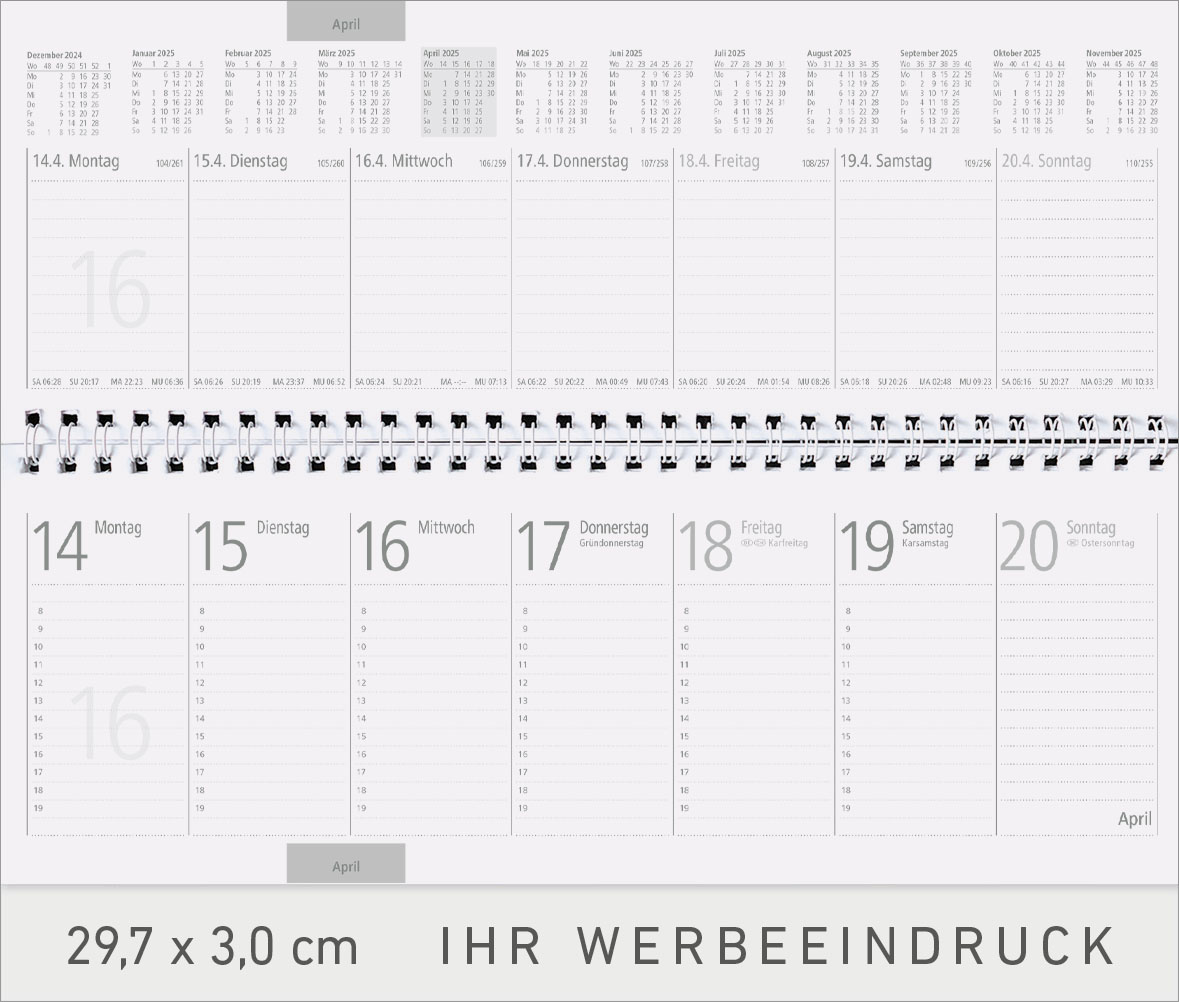 Tischquerkalender Amrum - Green Edition
Karton
1 Woche / 2 Seiten
Deutsch grau